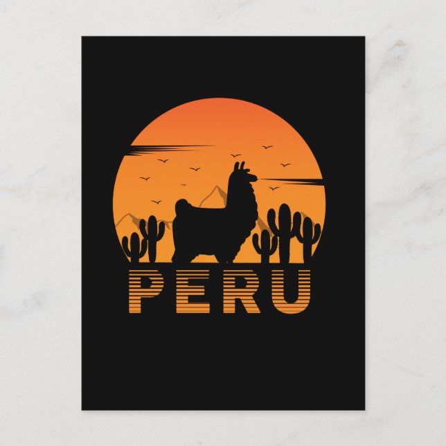 Carte Postale Retro Lama Pérou Cactus Coucher de soleil (Devant)