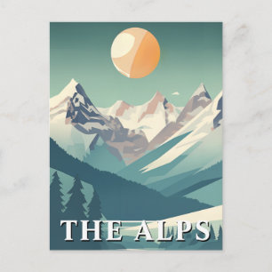 Carte Postale Rétro Les Alpes Géométrique Montagne de Ski Europé