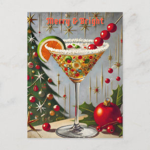 Carte Postale Retro les années 50 Merry Bright Christmas Candy C