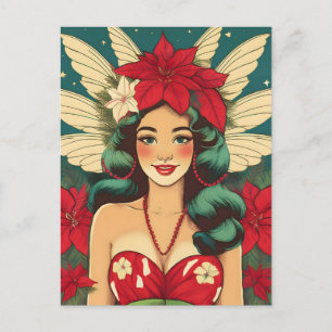 Carte Postale Retro les années 50 Tropical Christmas Pin-Up Girl