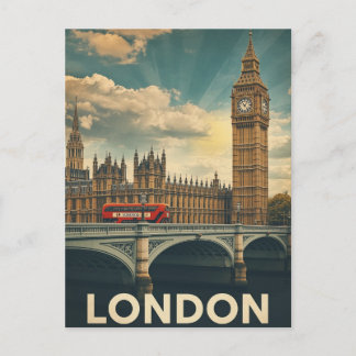 Carte Postale Retro Londres Big Ben et Bus