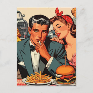 Carte Postale Retro Love Couple Comics