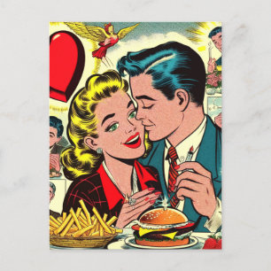Carte Postale Retro Love Couple Comics