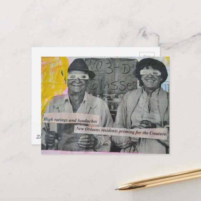Carte Postale Retro Man and Woman in 3D Glasses Collage (Devant/Arrière en situation)