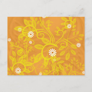 Carte Postale Retro Marguerite et Volutes Jaunes sur Fond Orange