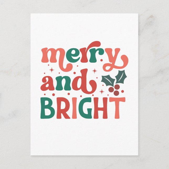 Carte Postale Retro Merry & Bright Christmas Typographie (Devant)