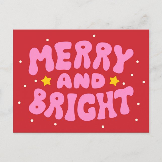 Carte Postale Retro Merry et Bright Holiday Design (Devant)