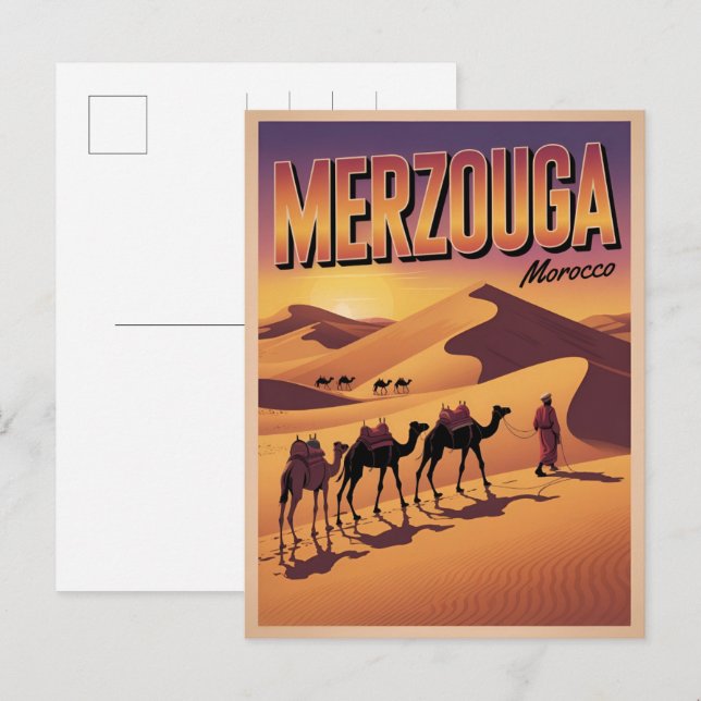 Carte Postale Retro Merzouga sahara camel ride morocco travel  (Devant / Derrière)
