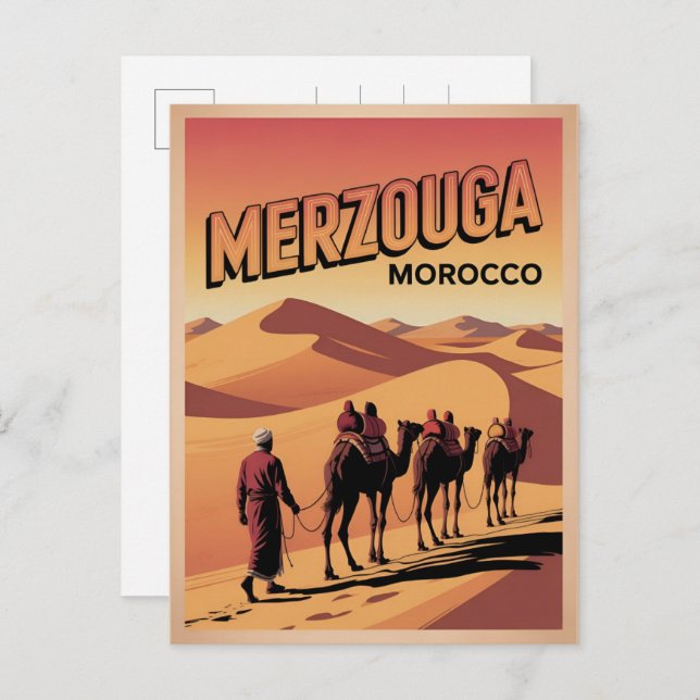 Carte Postale Retro Merzouga sahara camel ride morocco travel  (Devant / Derrière)