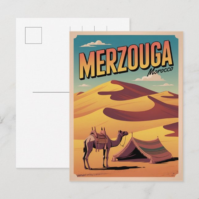 Carte Postale Retro Merzouga sahara camel ride morocco travel gi (Devant / Derrière)