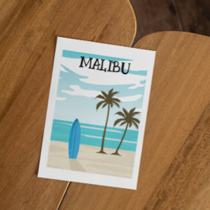 Carte Postale Retro Minimal Malibu California Beach Travel