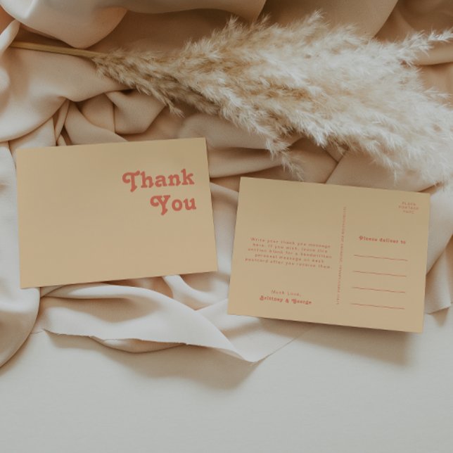 Carte Postale Rétro moderne | Merci Mariage de crème orange (Créateur téléchargé)