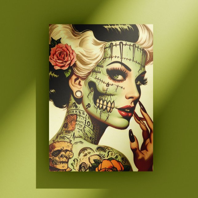 Carte Postale Rétro monstre pin-up (Créateur téléchargé)