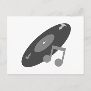 Carte Postale Retro Music Record & Note Grey