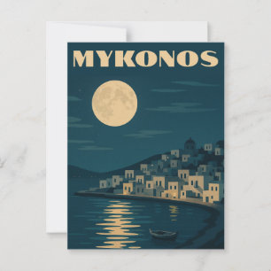 Carte Postale Retro Mykonos Moon Vintage Art déco Voyage