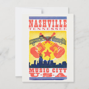 Carte postale rétro Nashville Tennessee - Music Ci