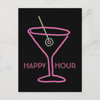 Carte postale Retro Neon Martini Happy Hour