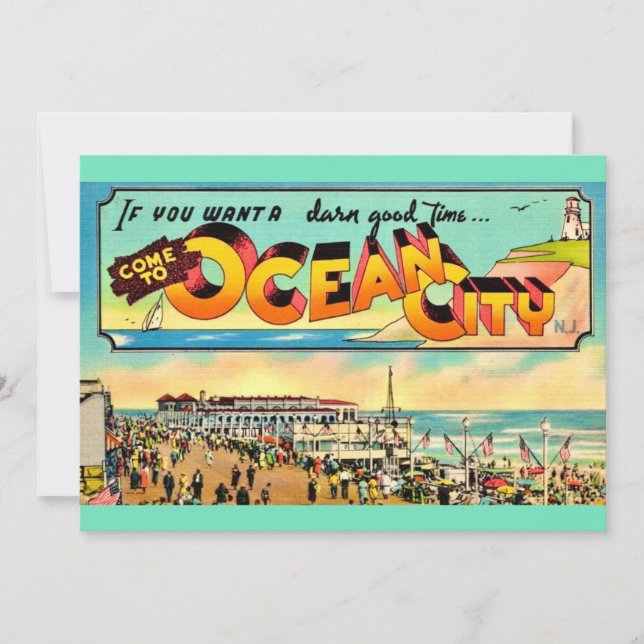 Carte postale rétro Ocean City NJ salutations Big  (Devant)