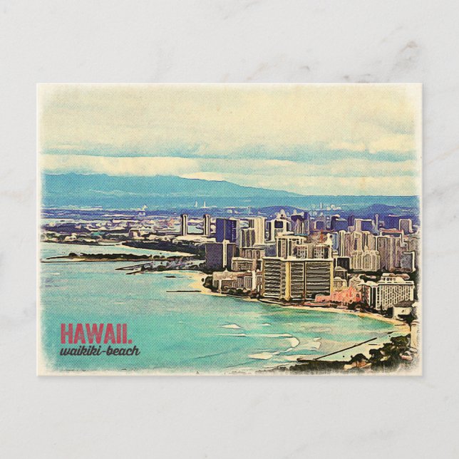 Carte Postale Retro Old Look Hawaii Oahu Island Waikiki Beach (Devant)