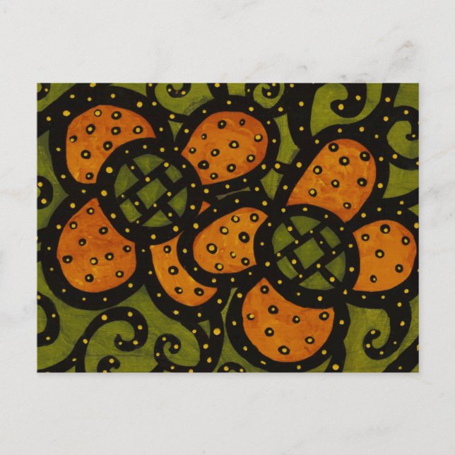 Carte Postale Retro Orange Fleurs Sur Green Art (Devant)