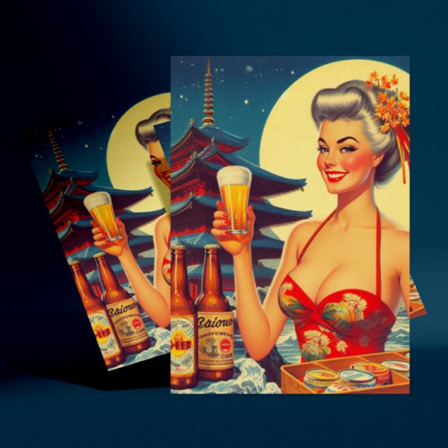 Carte Postale Retro Oriental Beer Girl (Créateur téléchargé)