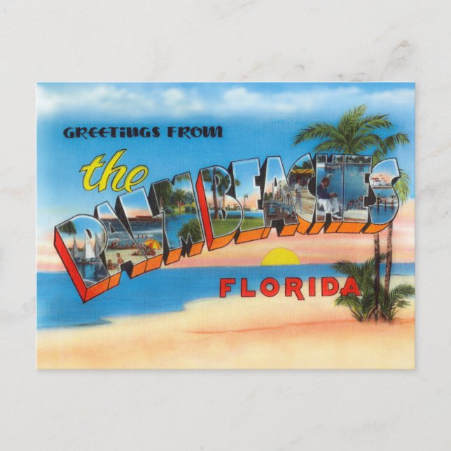 Carte Postale Retro Palm Beach, Floride Voyage (Devant)