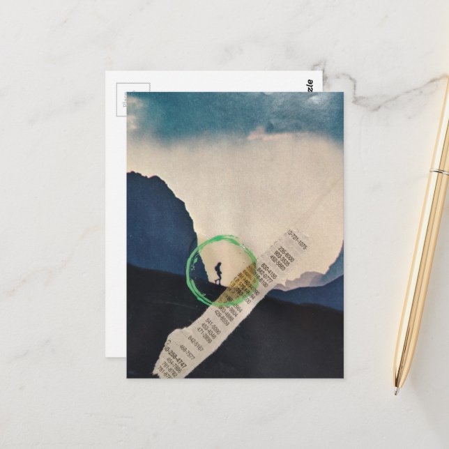 Carte Postale Retro Person Hiking in Mountains Collage (Devant/Arrière en situation)