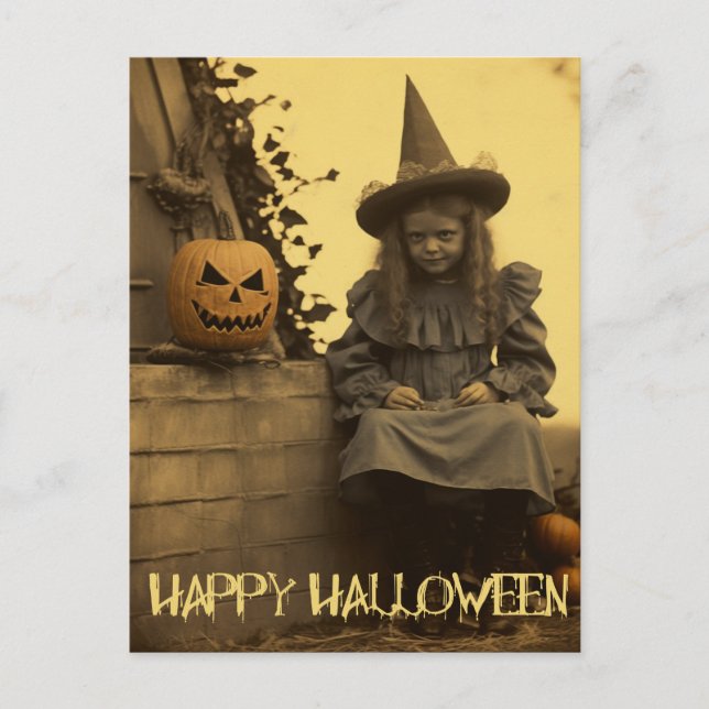 Carte Postale Retro Photographie éffrayant Halloween fille dépla (Devant)