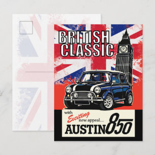Carte Postale Rétro Pop Art avant de voiture classique britanniq