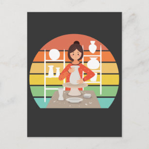 Carte Postale Retro Pottery Woman Ceramic Kiln