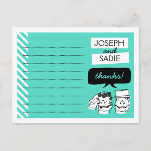 Carte Postale Retro Raptors Wedding Thank You Card (striped)