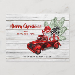 Carte Postale Retro Red Truck Gnomes Noël voeux de Noël