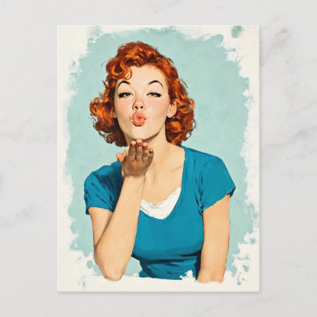 Carte Postale Retro Redhead Sending Sweet Kiss (Devant)