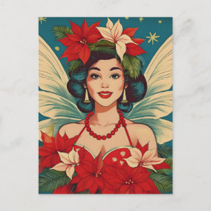 Carte Postale Rétro Reine de Beauté Pin-Up de Noël Tropical des