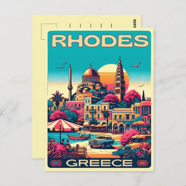 Carte Postale Retro Rhodes City - Grèce cadeaux de voyage (Devant / Derrière)