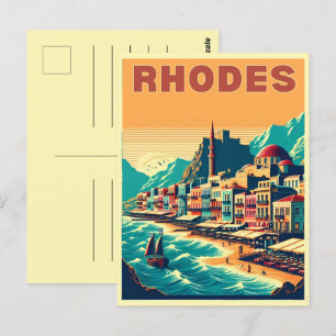 Carte Postale Retro Rhodes City - Grèce cadeaux de voyage