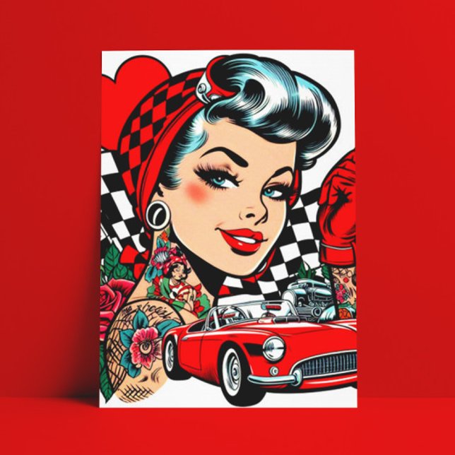 Carte Postale Retro Rockabilly Comic fille (Créateur téléchargé)
