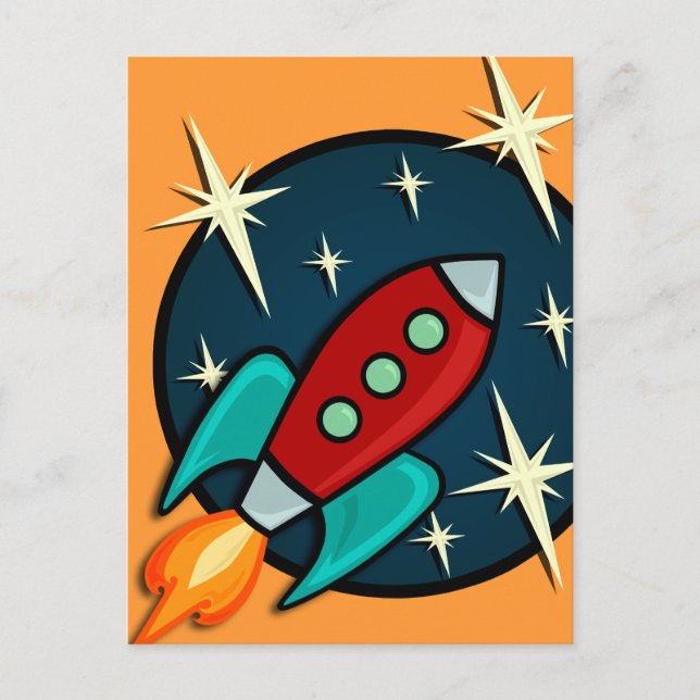 CARTE POSTALE RETRO ROCKET SHIP (Devant)