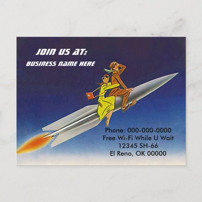 Carte postale Retro Rocket Ship Riders Sky Riding  (Devant)