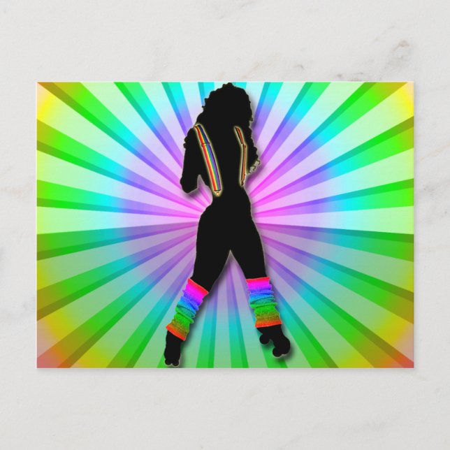Carte Postale Retro Roller Girl sur Rainbow Postcard (Devant)