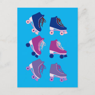 Carte Postale Retro Rollerskates violet bleu Motif