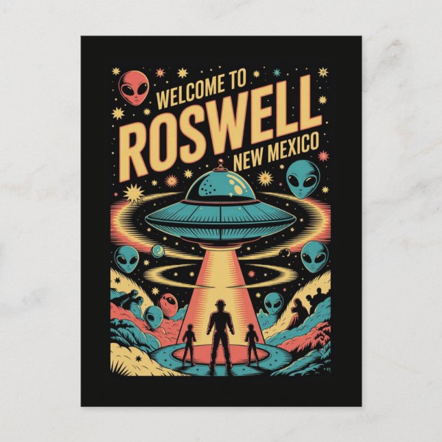 Carte Postale Retro Roswell Nouveau Mexique Alien UFO (Devant)