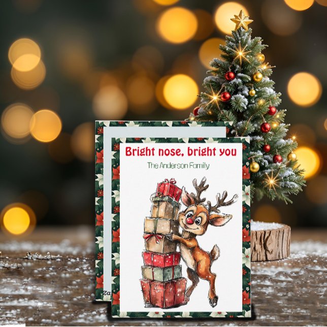 Carte postale rétro rouge de voeux de Noël avec un (Créateur téléchargé)