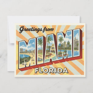 Carte Postale Retro "Salutations de Miami, Floride" Sunburst