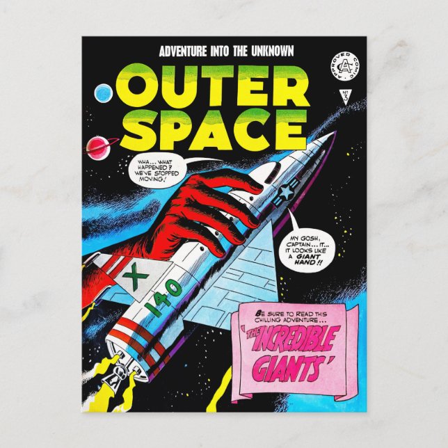 Carte Postale Retro Sci-Fi Adventure Outer Space Comics Couvertu (Devant)