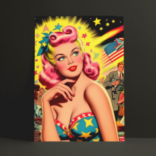 Carte Postale Retro Sci-fi Kitsch Girl