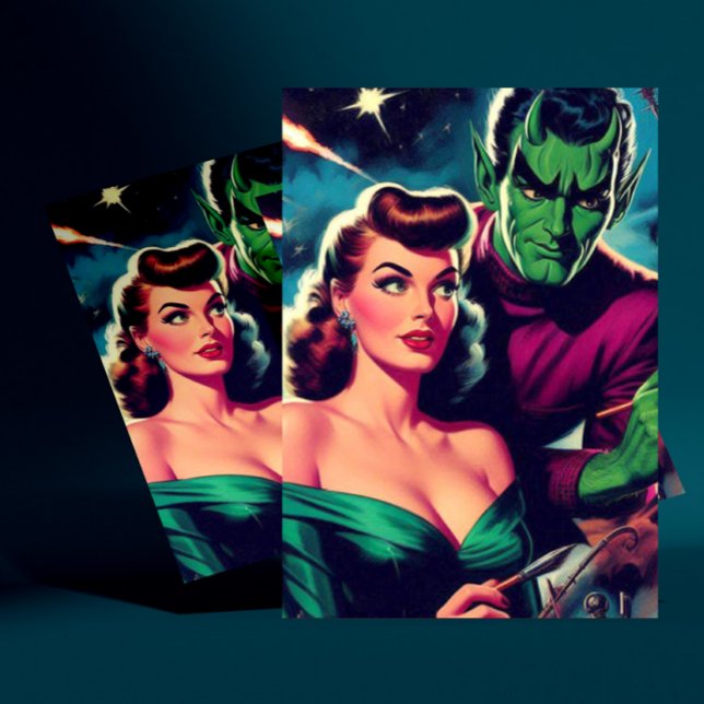 Carte Postale Retro Science Fiction Pin-up (Créateur téléchargé)