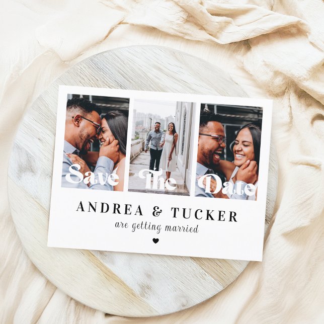 Carte Postale Retro Script 3 Photo Collage Mariage Enregistrer L (Créateur téléchargé)