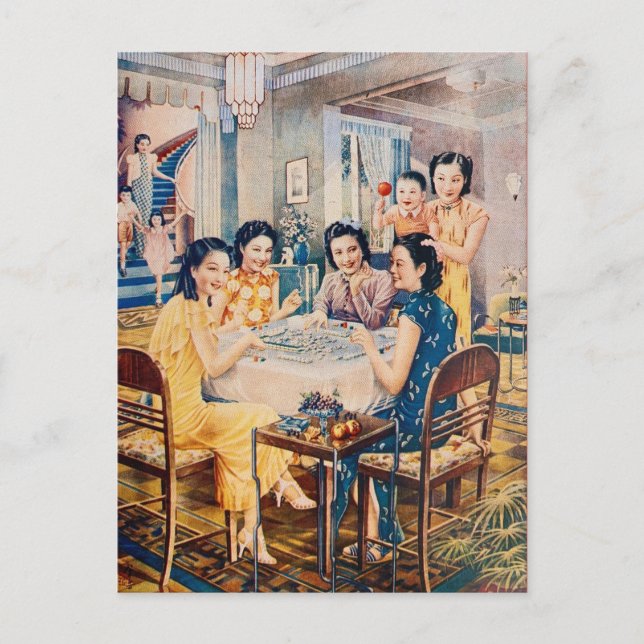Carte Postale Retro Shanghai Publicité Mahjong Jeu (Devant)