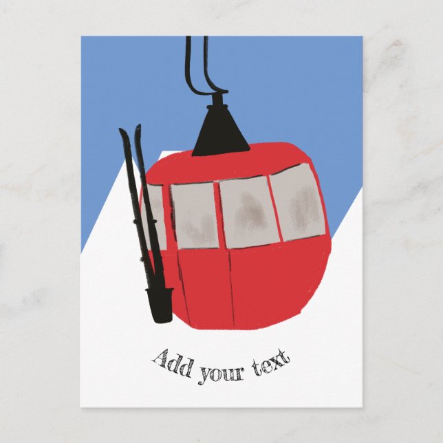 Carte Postale Retro Ski Ascenseur Ski Montagne des neiges Illust (Devant)